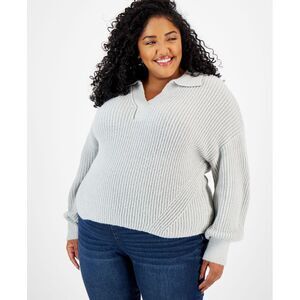 Trendy Plus Size Polo Collar Sweater